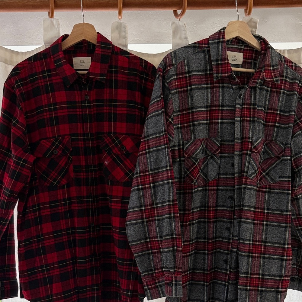 FOG - Plaid Flannel Men's Shirt - Red and Gray